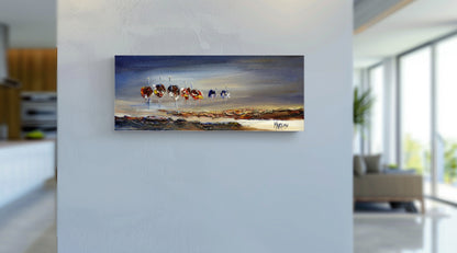 Feathered Ostrich Friends 20x50cm Oil on Canvas