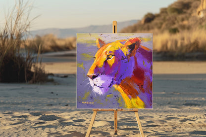 Contemplative Lioness 80x80cm Oil on Canvas