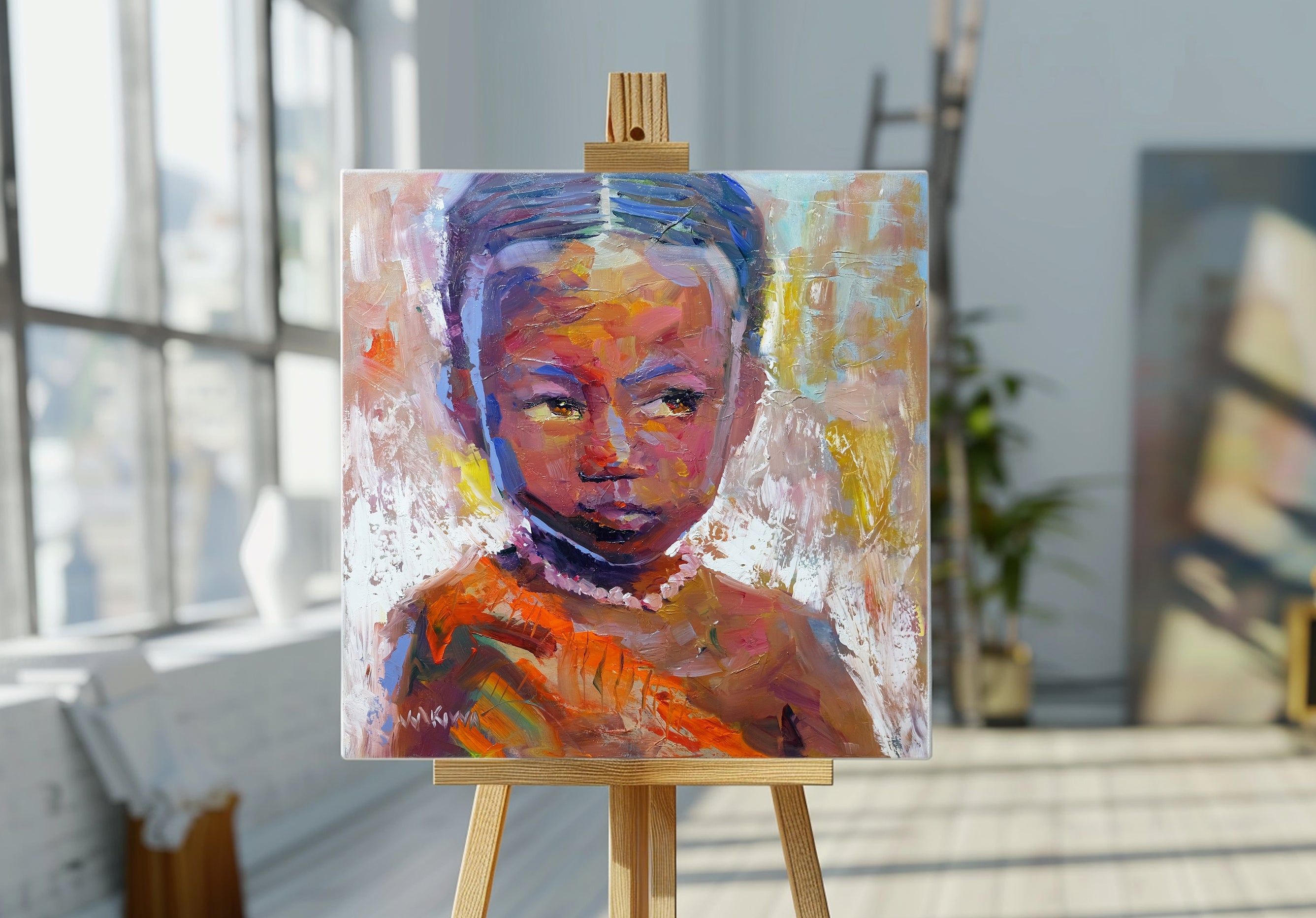 African Child 55x55cm Oil on Canvas