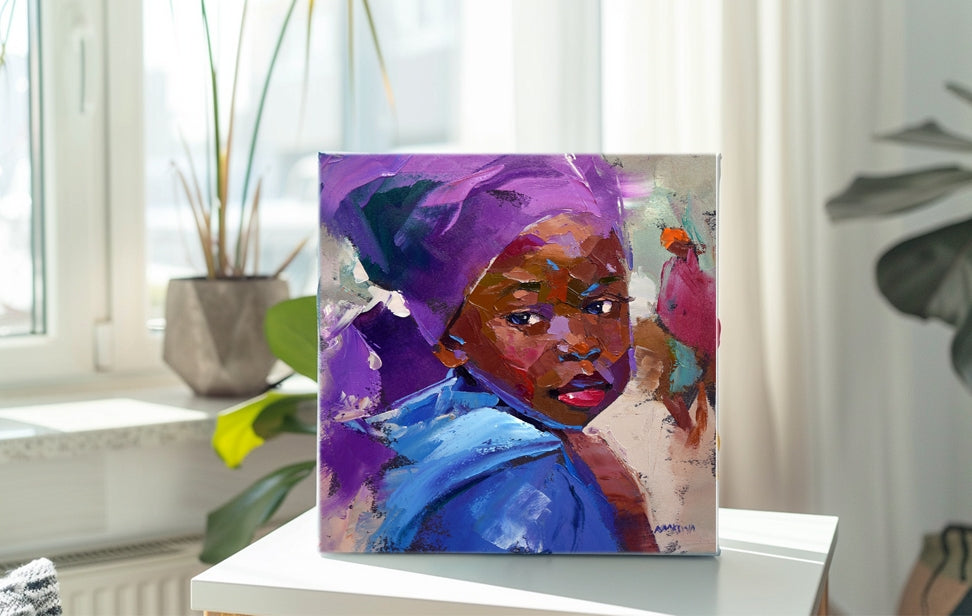 Purple Turban 25x25cm Oil on Canvas