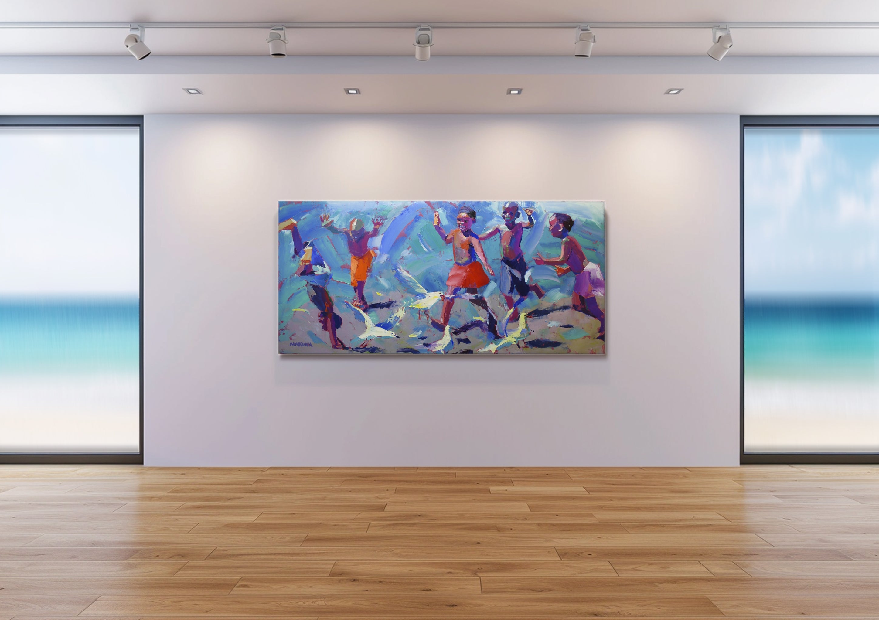 Summersaults at the Seaside 80x170cm Oil On Canvas