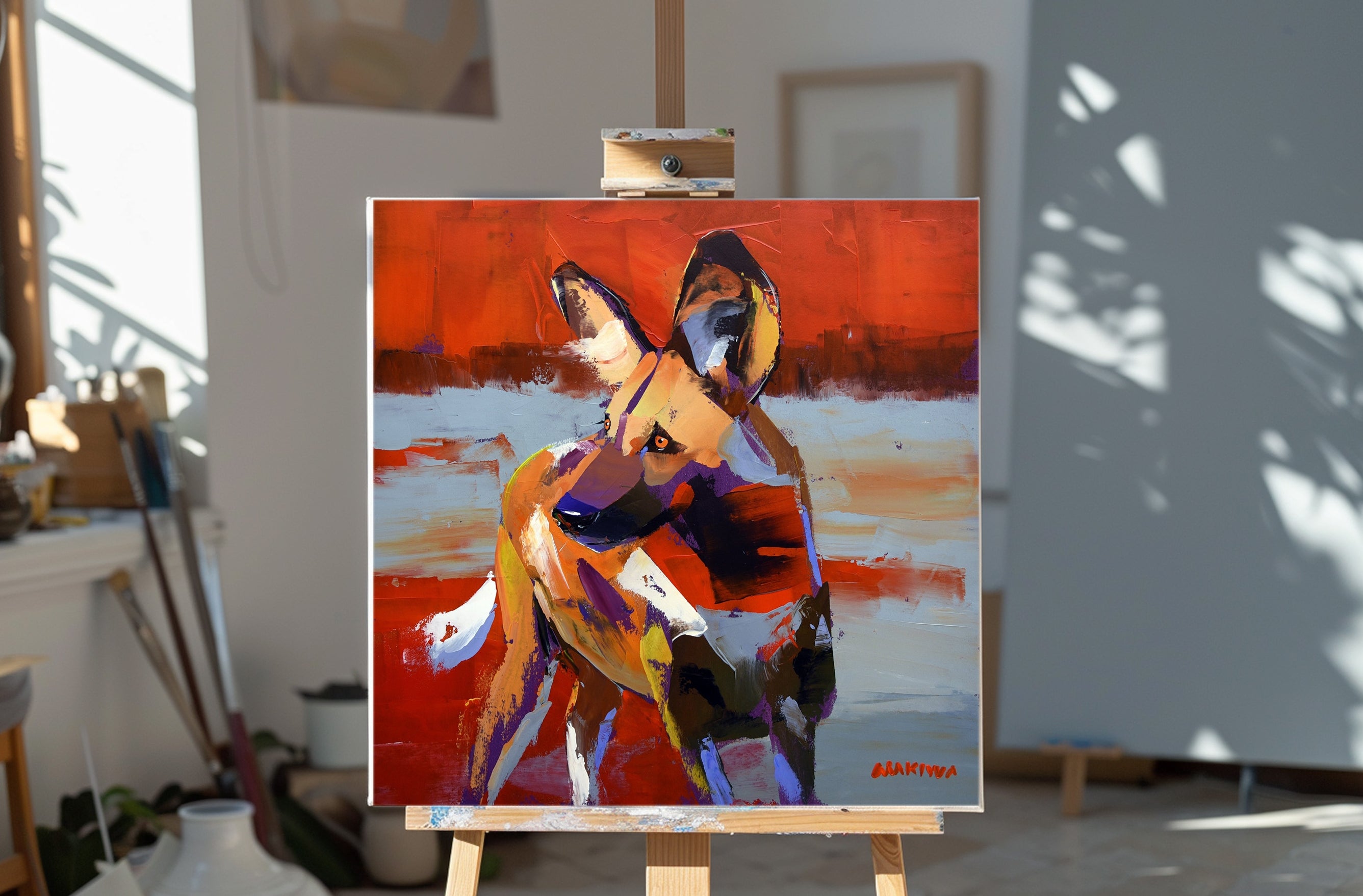 Wild Dog Moment 2 55x55cm Acrylic on Canvas