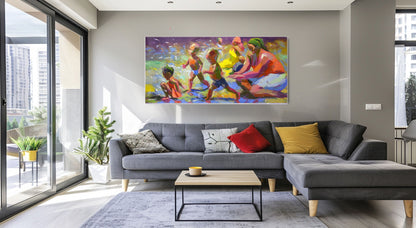Fun day at the Beach 80x170cm Oil On Canvas