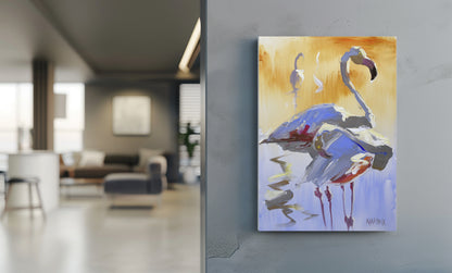 The Flamingos 4 55x39cm Acrylic On Canvas