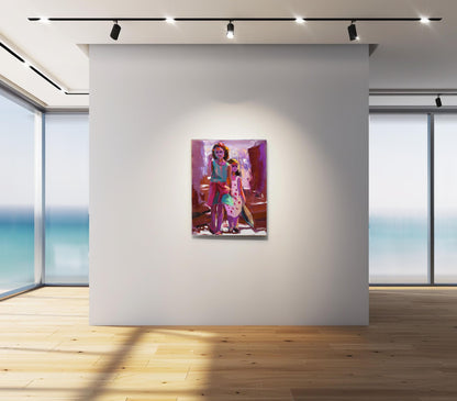 Siblings with a Fish 71x56cm Oil On Canvas