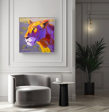 Contemplative Lioness 80x80cm Oil on Canvas