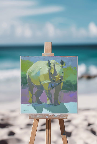 Black Rhino 40x40cm Oil on Canvas