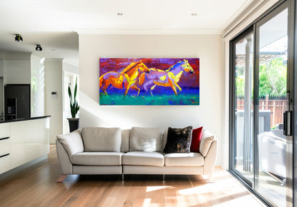 The Wild Stallions 80x170cm Oil on Canvas