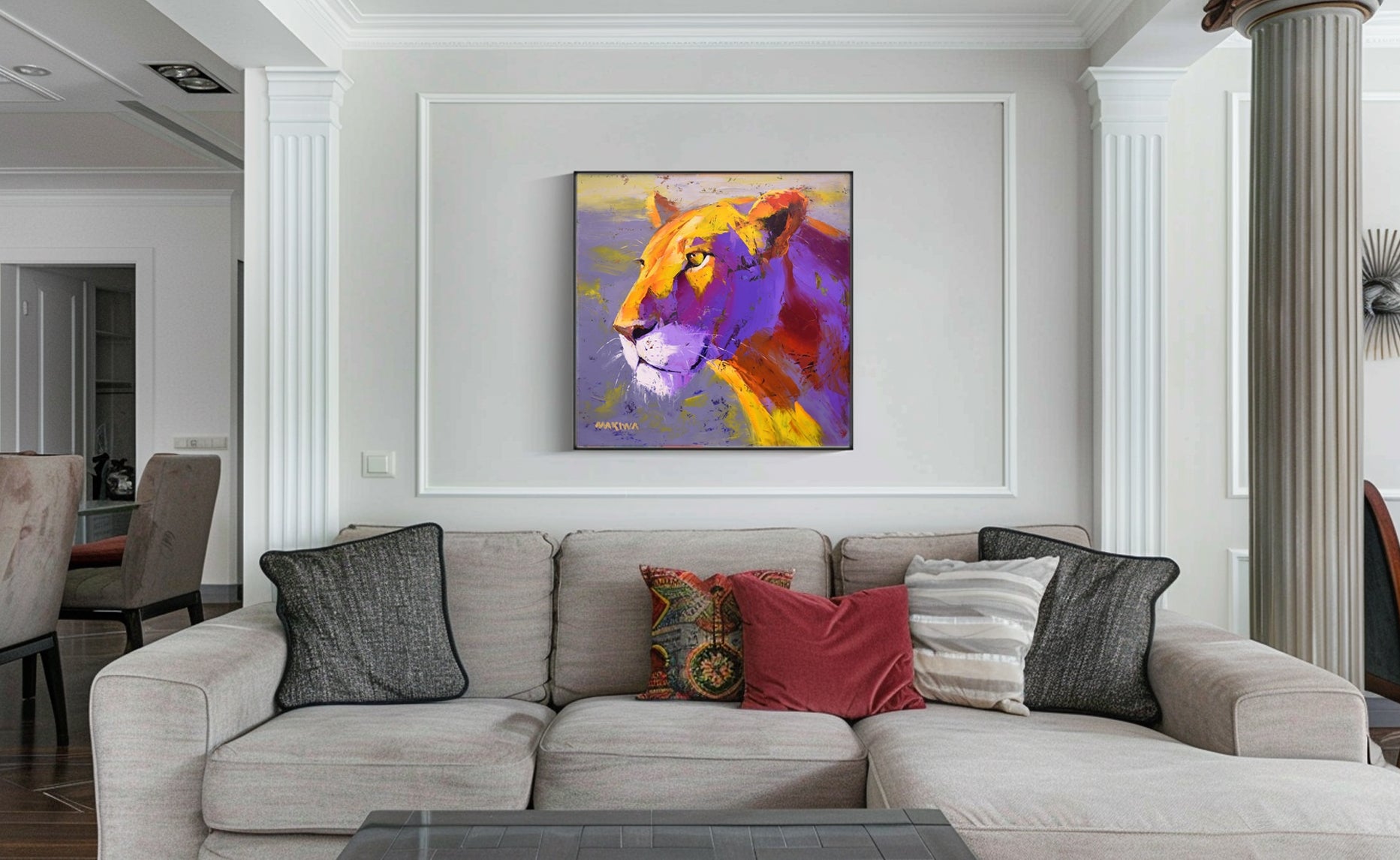 Contemplative Lioness 80x80cm Oil on Canvas