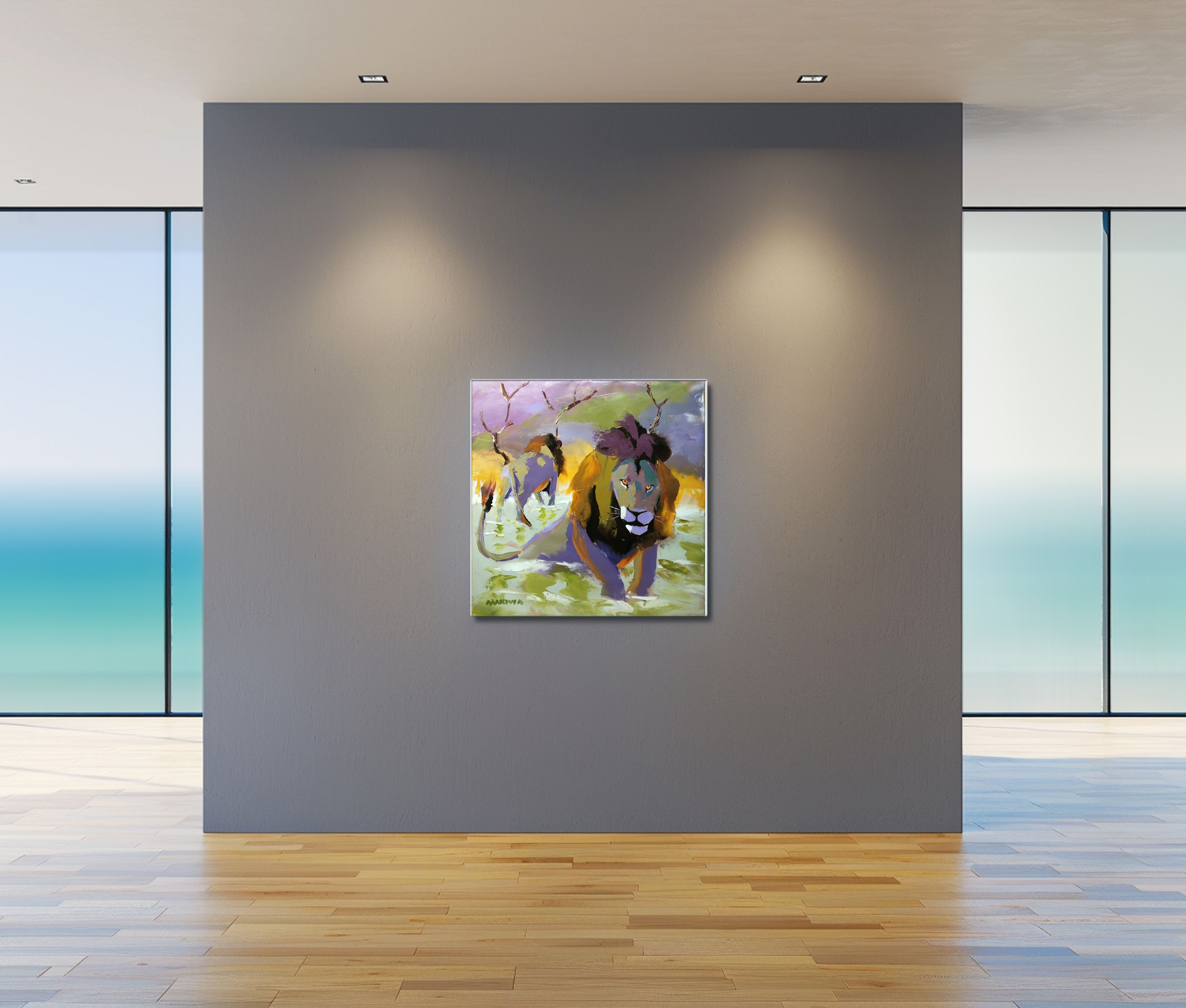 Lion Territory 79x79cm Oil On Canvas