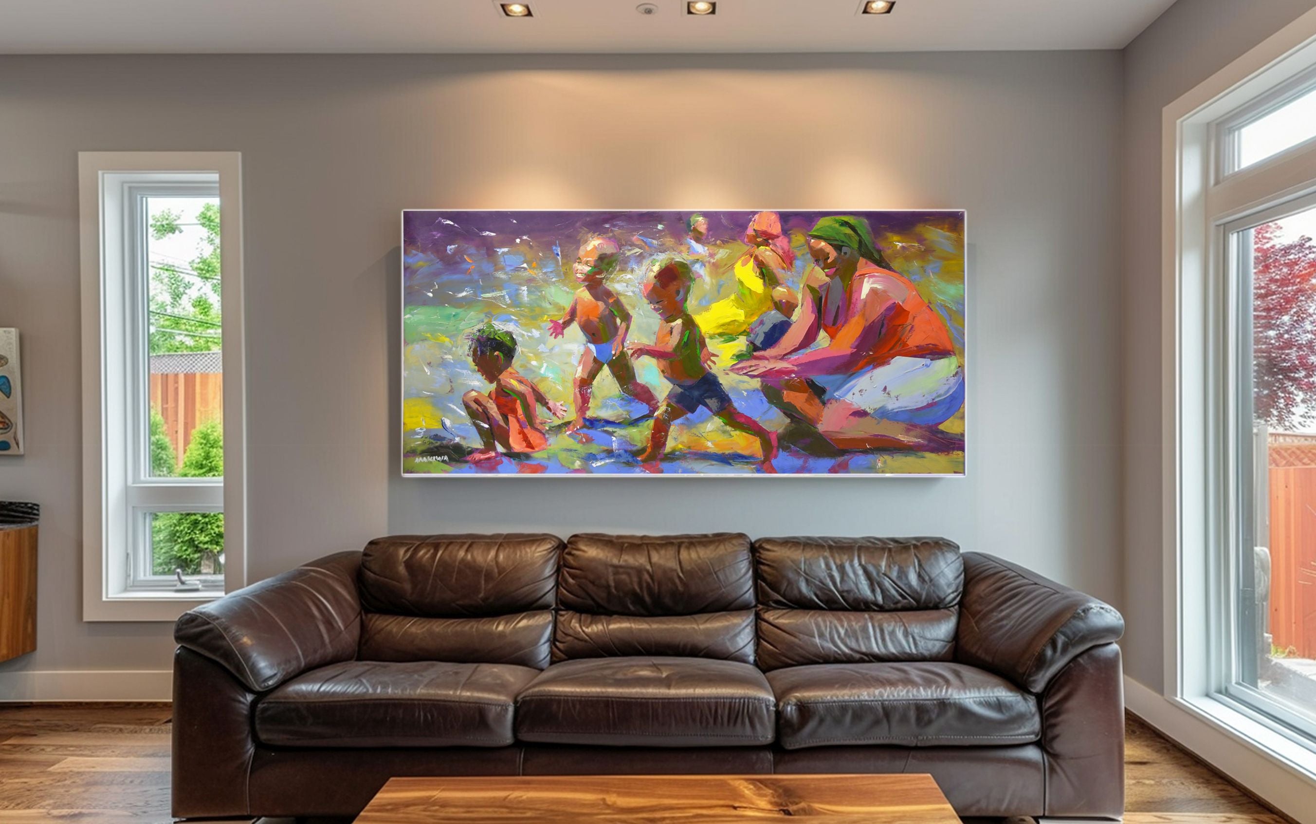 Fun day at the Beach 80x170cm Oil On Canvas