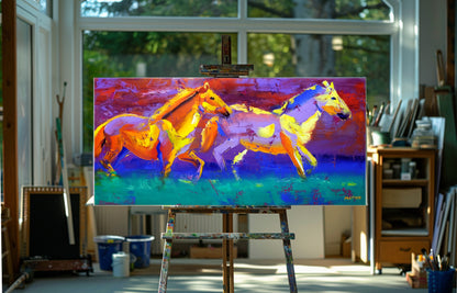 The Wild Stallions 80x170cm Oil on Canvas