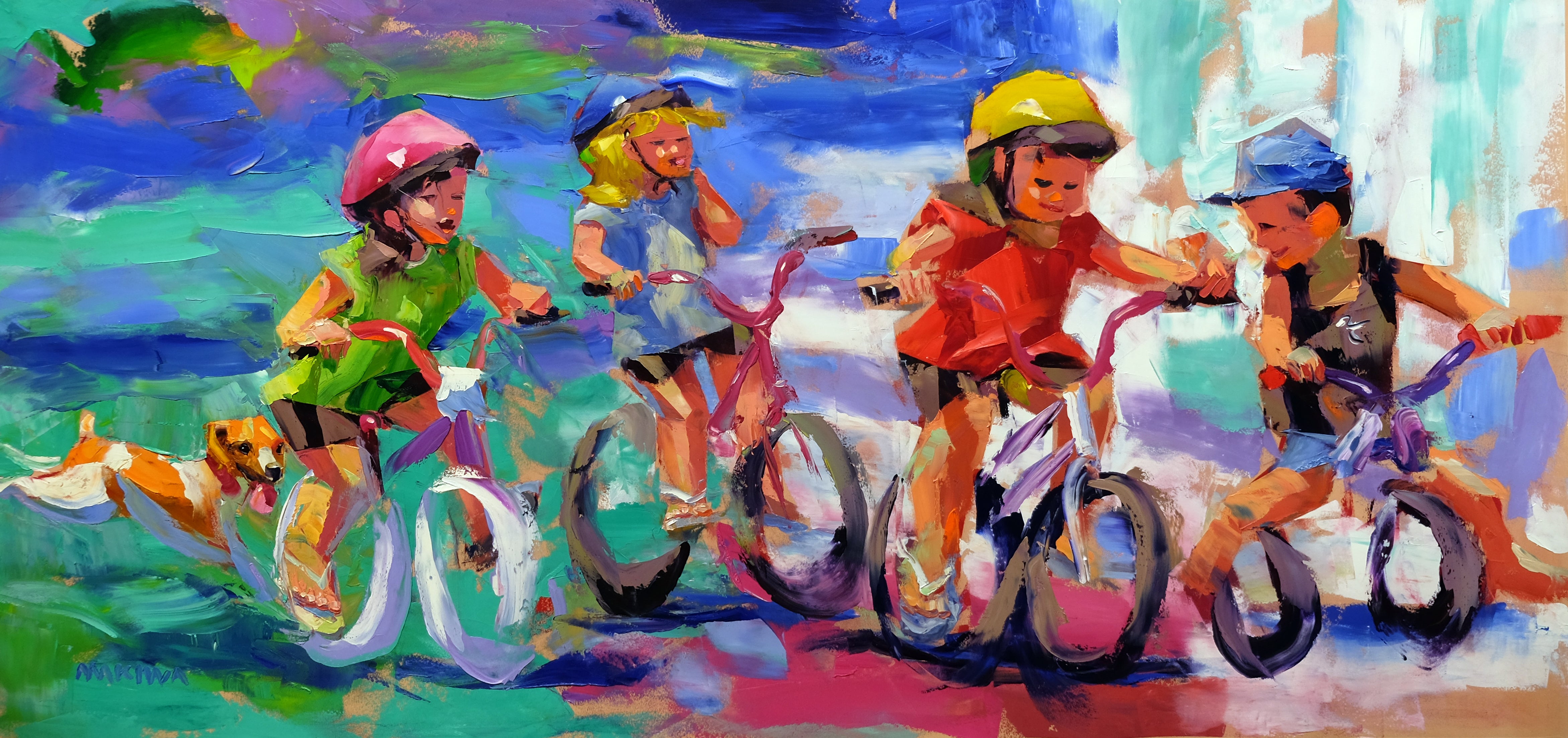 Summertime Riding 80x170cm Oil On Canvas