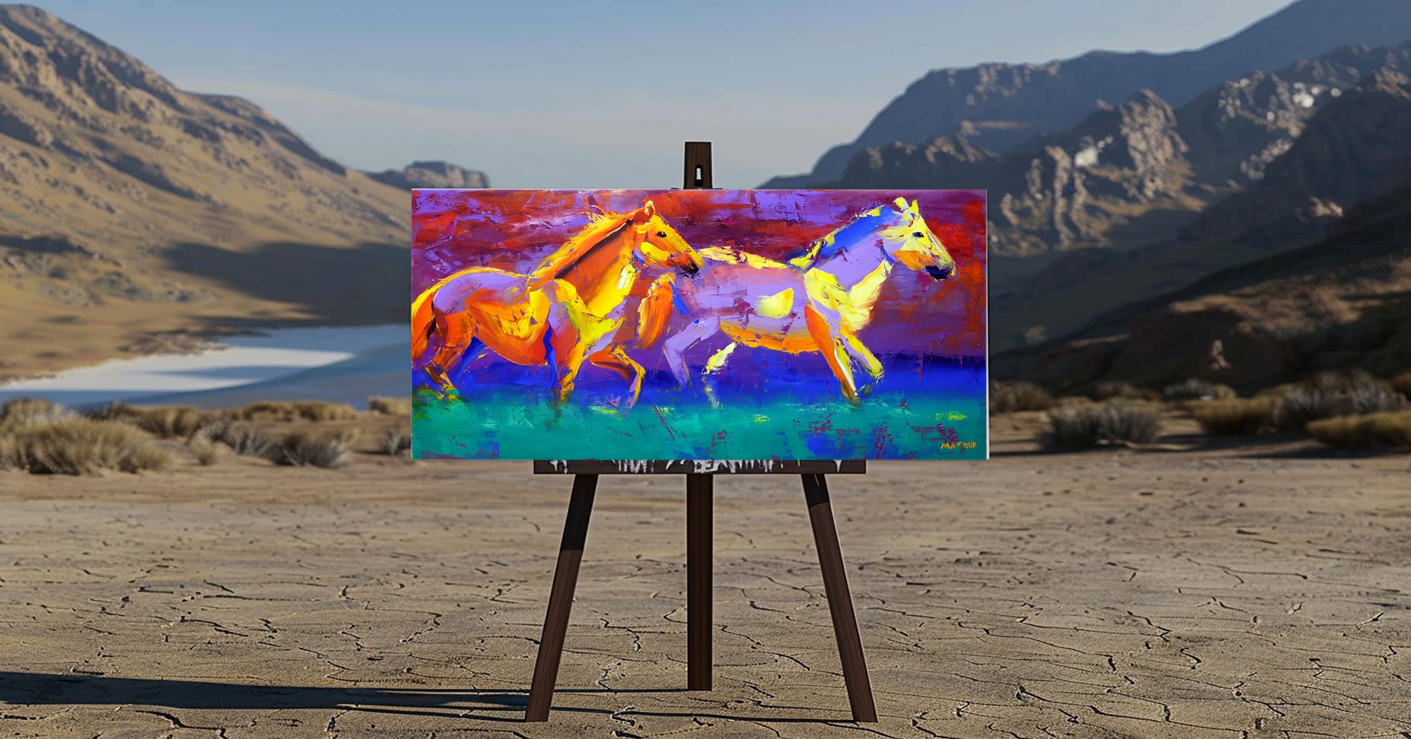 The Wild Stallions 80x170cm Oil on Canvas