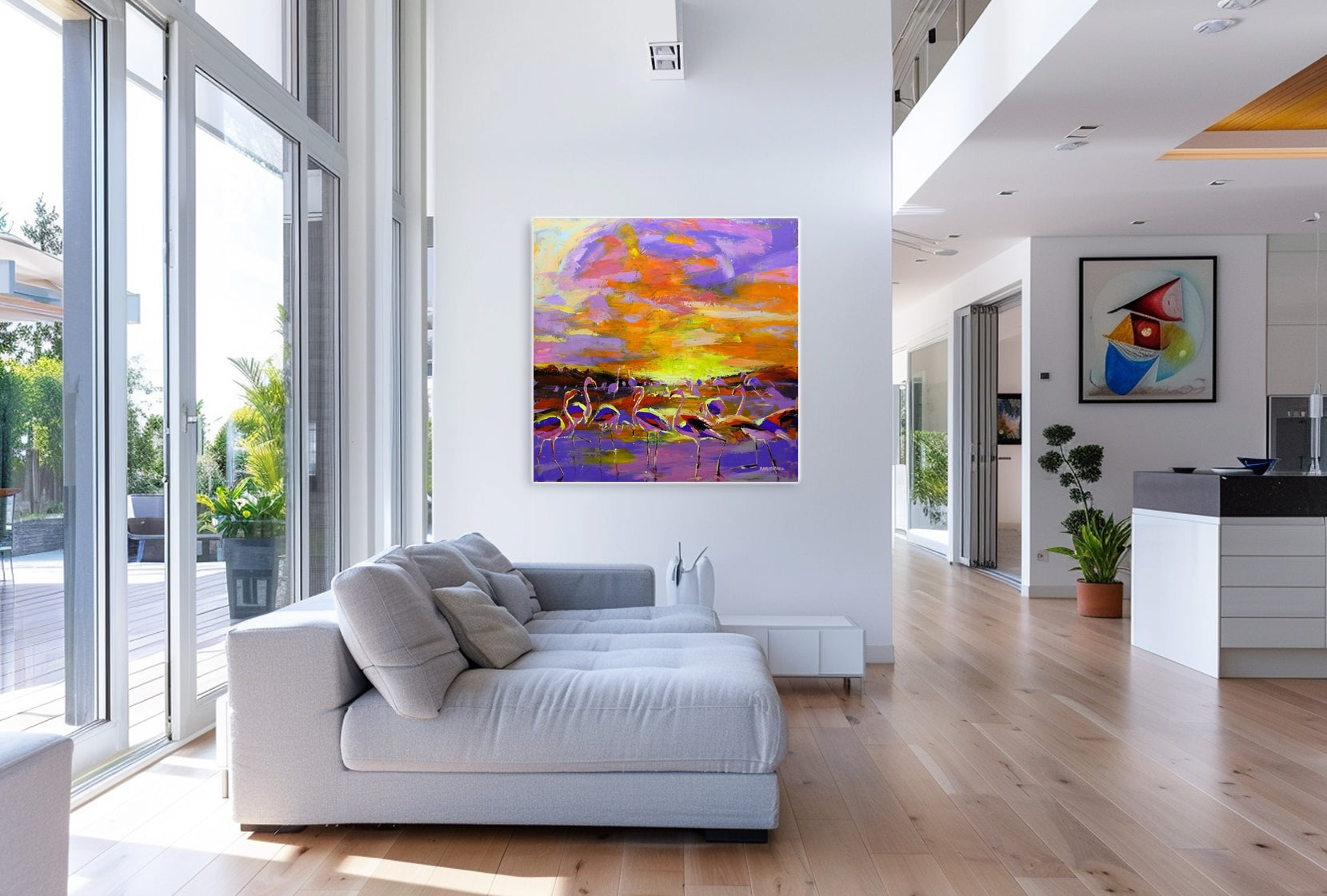 The Flamingoes at Sunset  120x120cm  Acrylic on Canvas