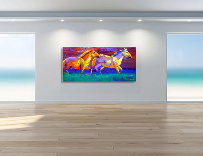 The Wild Stallions 80x170cm Oil on Canvas