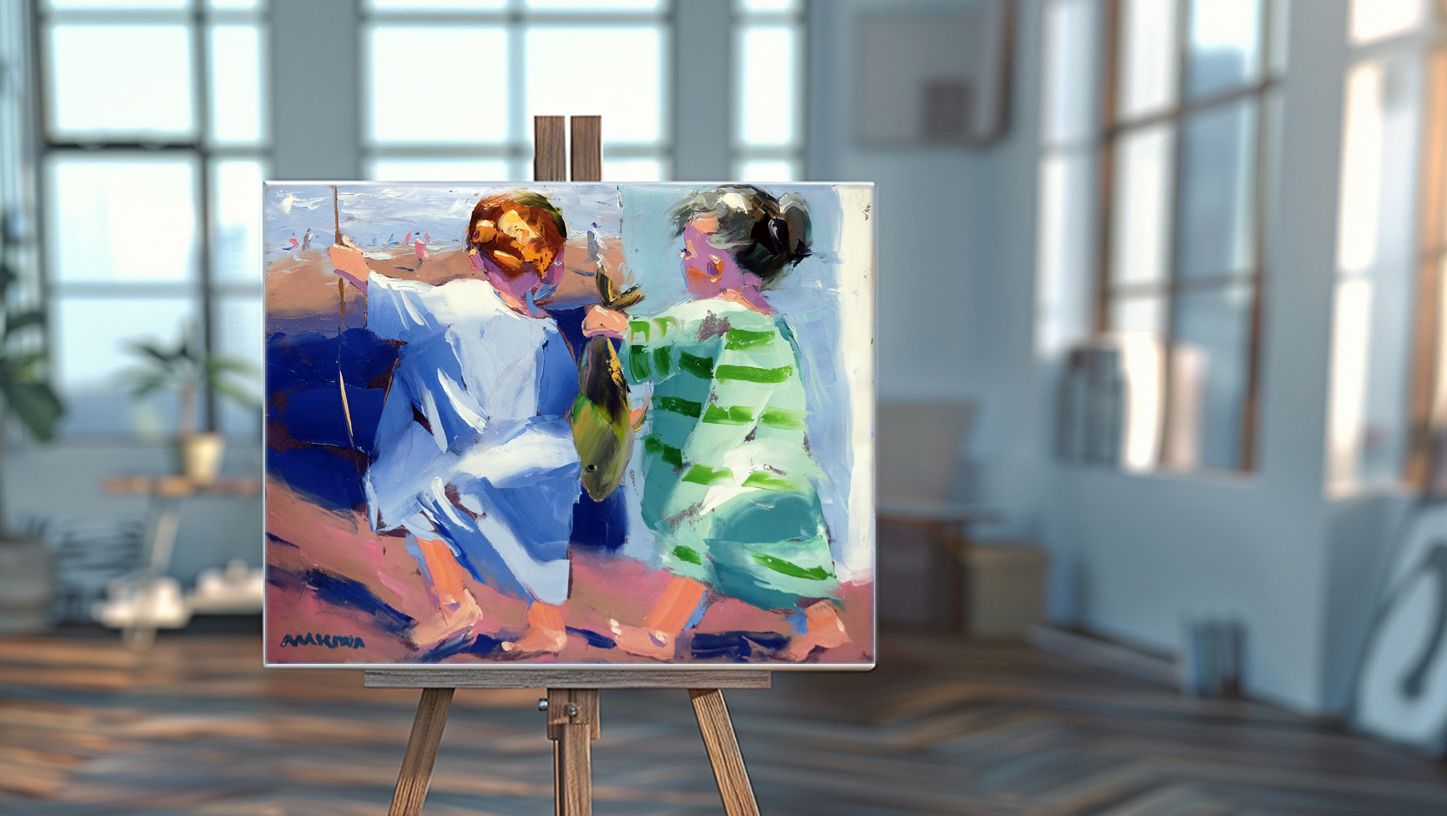 Fishing 56x71cm Oil On Canvas