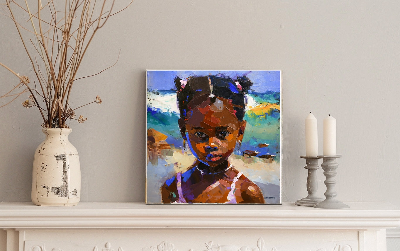 African Child 25x25cm Oil on Canvas