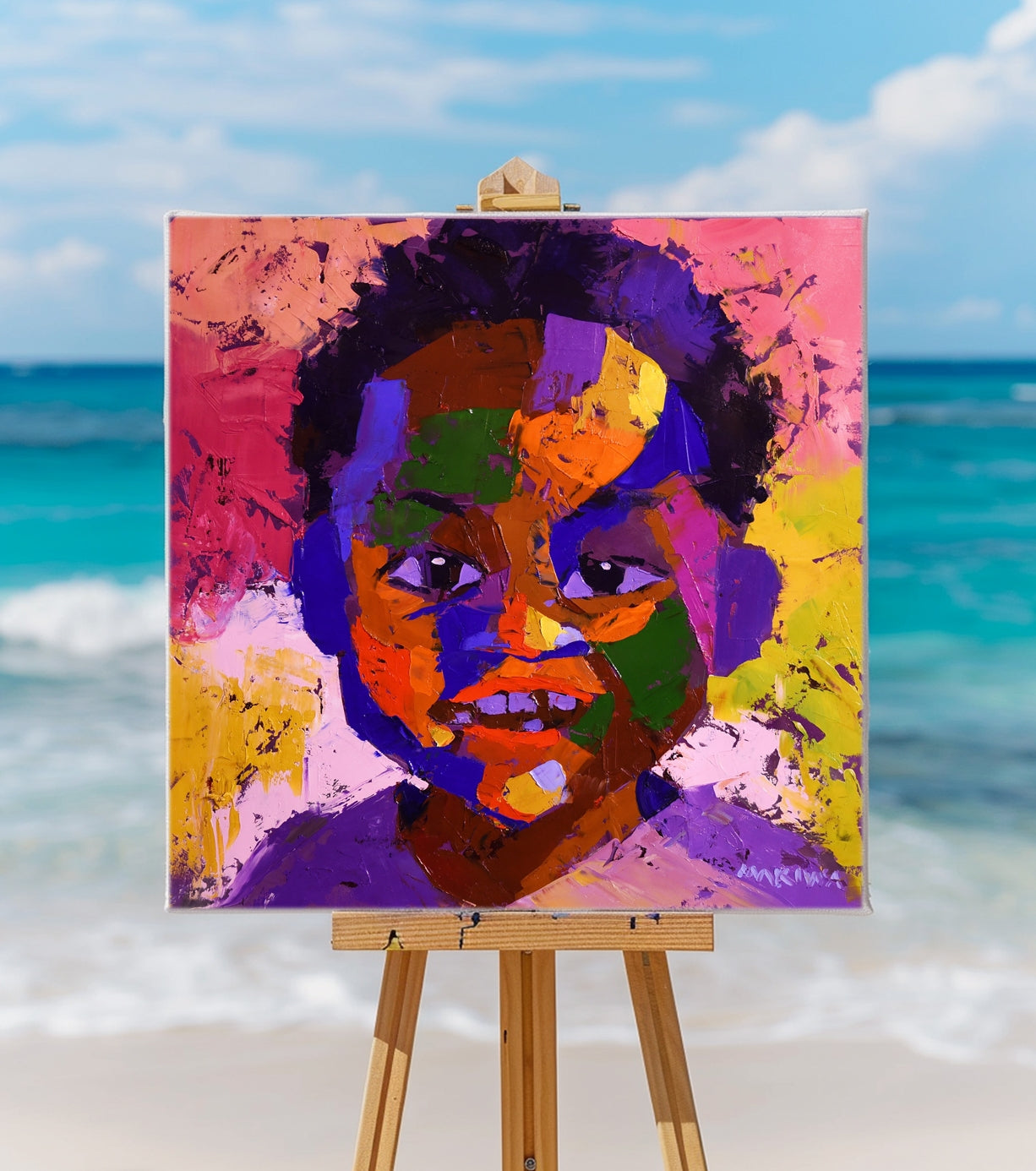 African Kid 55x55cm Oil on Canvas